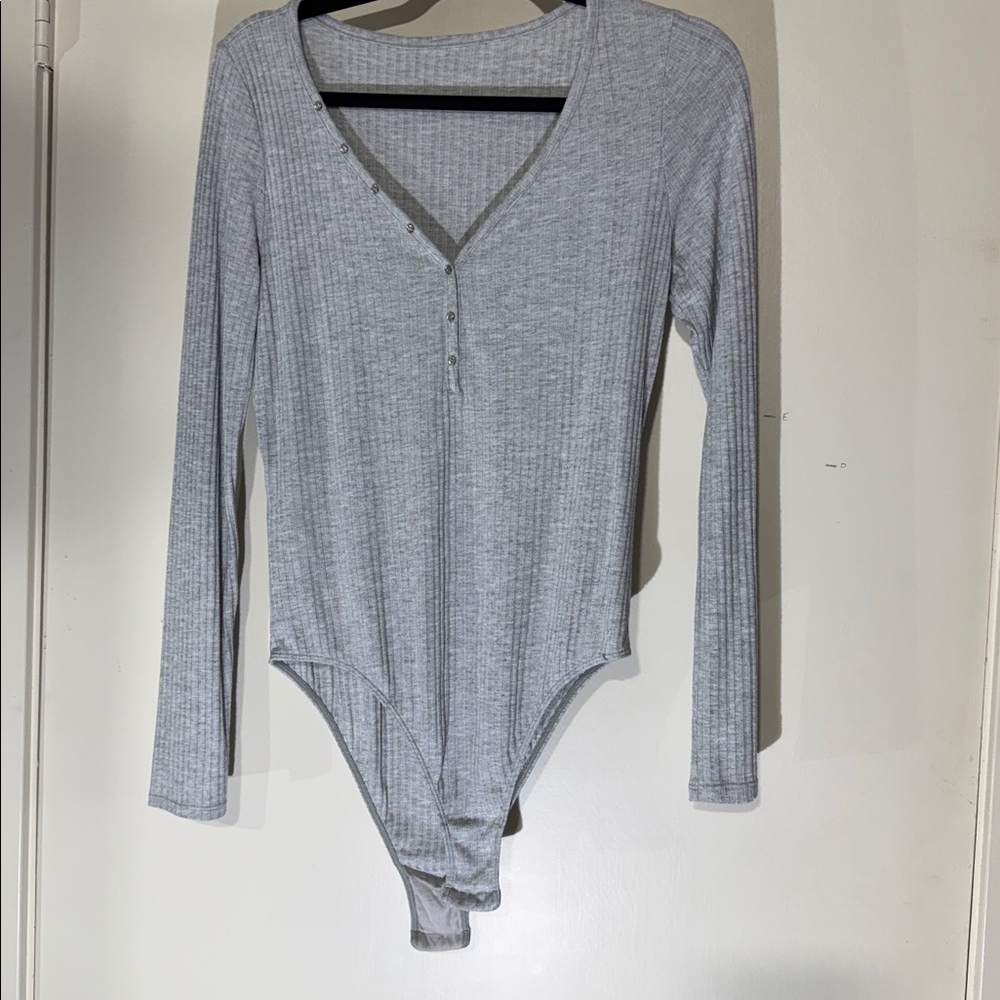 Felina Heather Gray Ribbed Bodysuit Lightweight Size Small